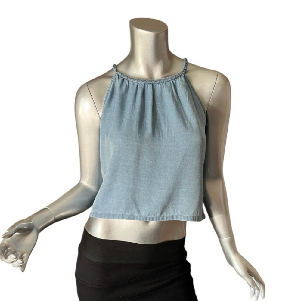 Joie Chambray Lyocell Braided Halter Neck Tank Top - size XS Blue NEW